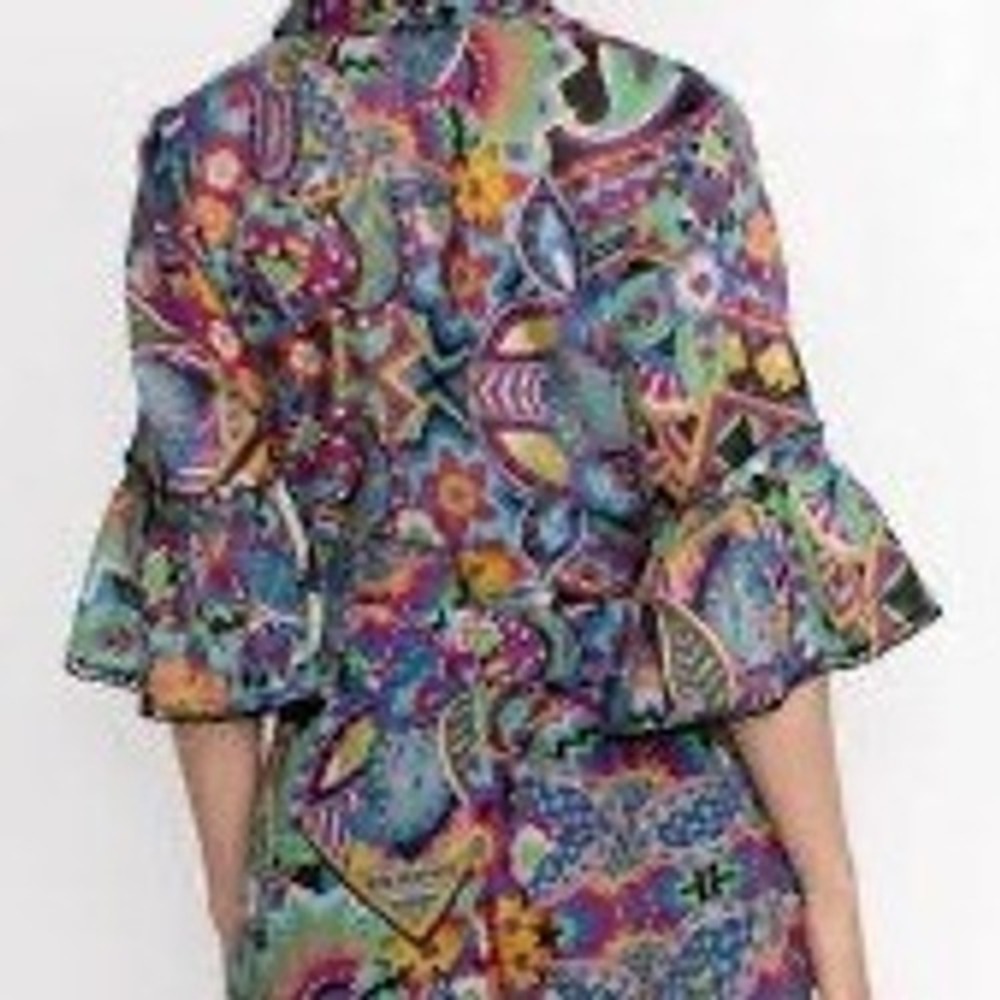 Johnny Was Demarne Ruffle Sleeve Tunic Multicolor Print Size Medium - Picture 4 of 9